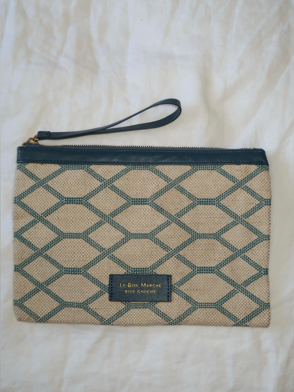 Le Bon Marché Rive Gauche blue & beige clutch/beach pouch